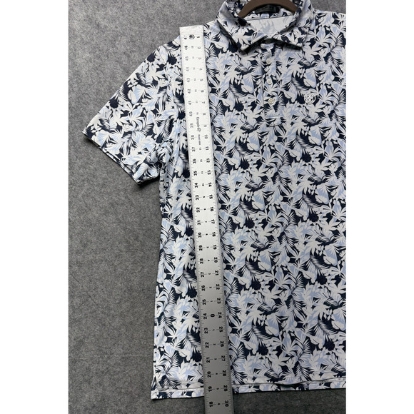 GFORE Polo Shirt Mens XL Blue White Palm Leaf Golf Performance Lightweight Print - Picture 4 of 11